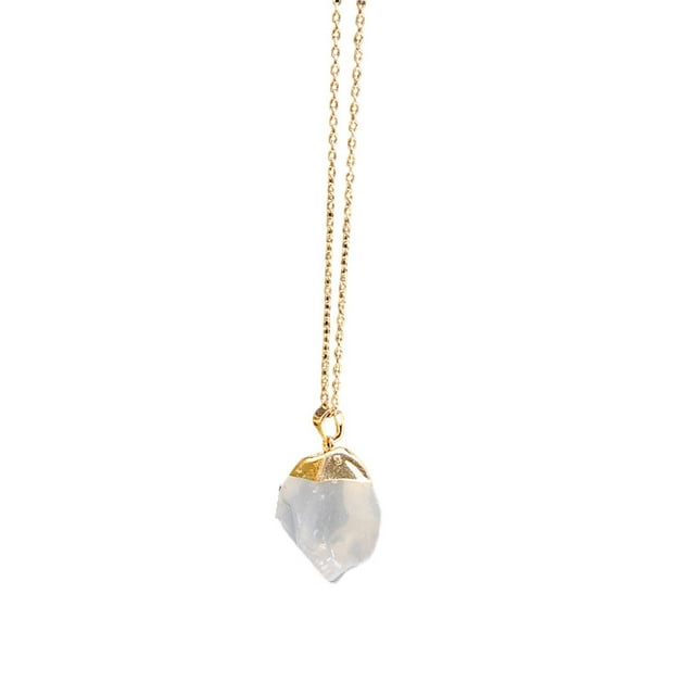 PVCS Collier en Cristal de Pierre Naturelle Plaqué Or Pendentif en Quartz