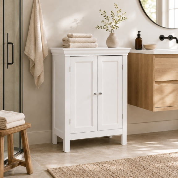 Teamson Home Stratford Freestanding Two-Door Floor Accent Cabinet, White