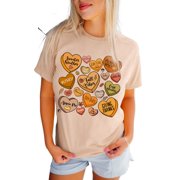 Women's Khaki Candy Heart Thanksgiving Graphic Tee - [ZhiHiMeRi] | (US 20-22)2XL