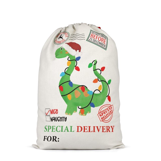 10 MOQ personalizado Santa Sacks sublimación ornamento en blanco decoración dinosaurio bolsa de Navidad con logotipo