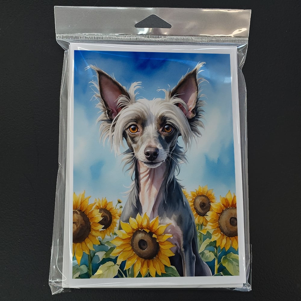 Chinese Crested in Sunflowers Greeting Cards Pack of 8 7 in x 5 in