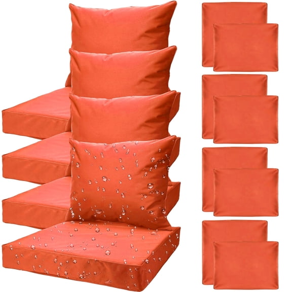 All Smiles Patio Furniture Replacement Chair Cushion Covers Set of 8 for Waterproof Resistant Covers for Seat Yard Garden Deck，24 x 20 Inch, 24 x 24 x 4 Inch，Orange