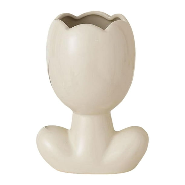 Macetero, florero de cerámica, maceta pequeña, florero minimalista. Crema con forma de flor