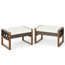 Gymax Set Of 2 PE Rattan Wicker Ottomans Outdoor Patio Footstools Multipurpose Furniture