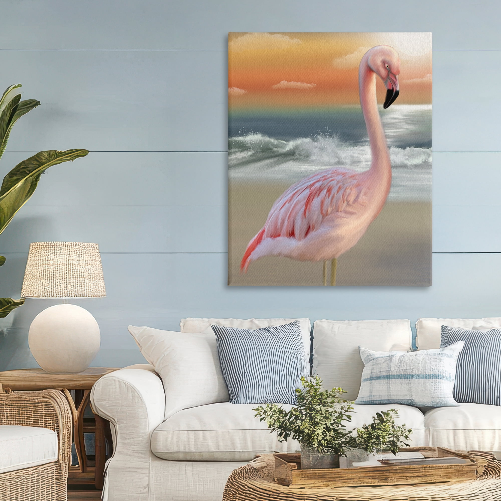 Stupell Industries Coastal Beach Flamingo Canvas Wall Art, design by Matthew Piotrowicz