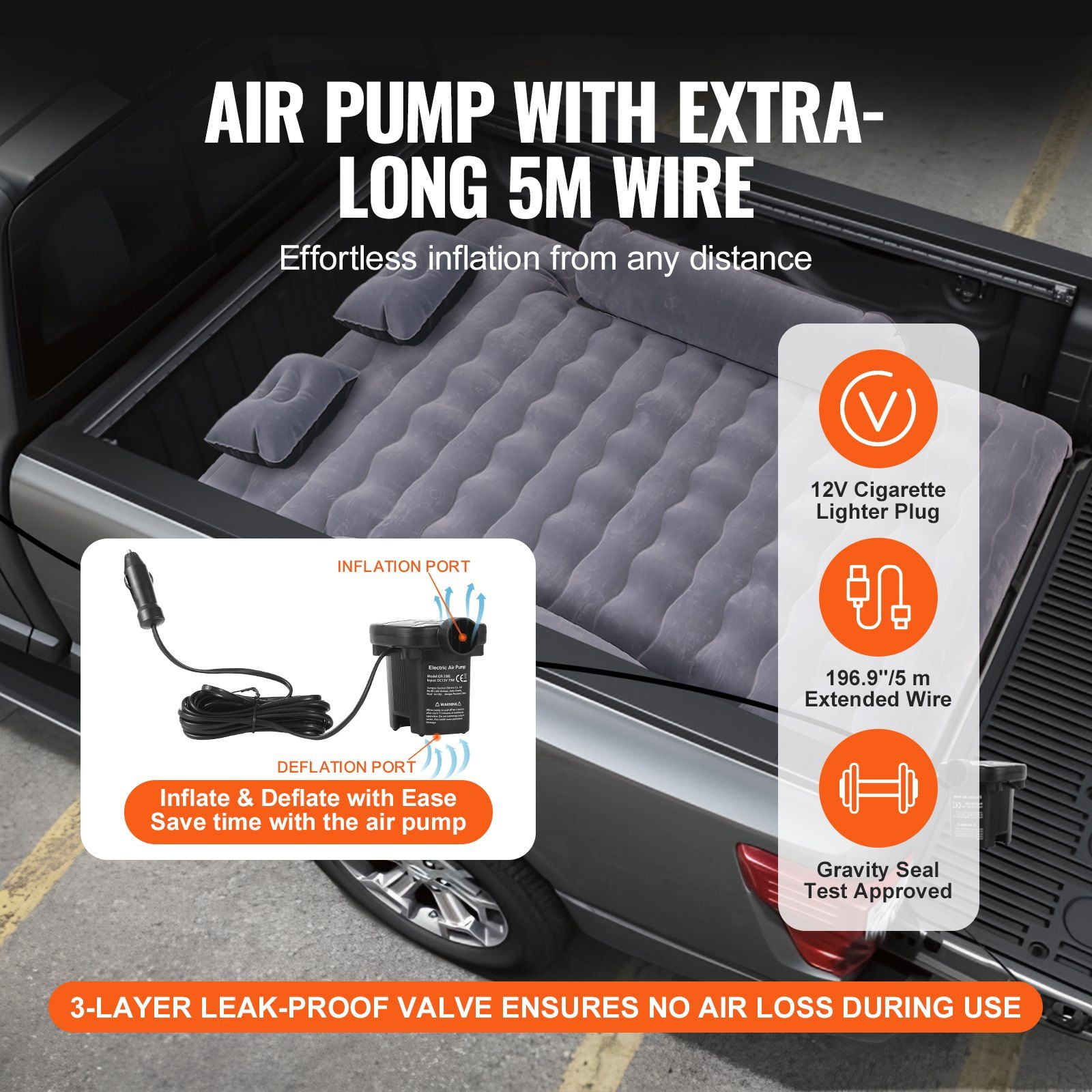Truck Bed Air Mattress for 6-6.5 ft Beds, Inflatable Camping Mattress w/ 12V Pump, 2 Pillows & Bag, Fits Ford F150/250/350, Chevy Silverado, Dodge Ram