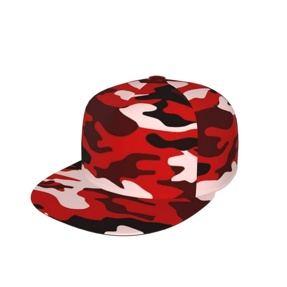 Men Women Red Camouflage Flat Bill Hip Hop Visor Snapback Hat Adjustable Baseball Cap