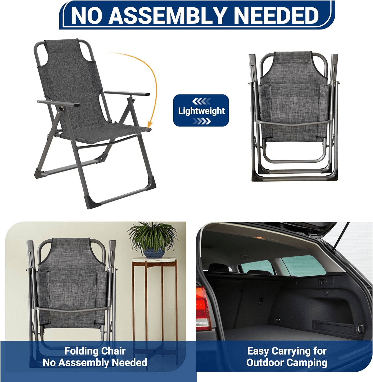 Amopatio Outdoor Folding Patio Sling Chairs Set of 2, Adjustable Recliner for adult, for Outdoor Camping Garden,300LB