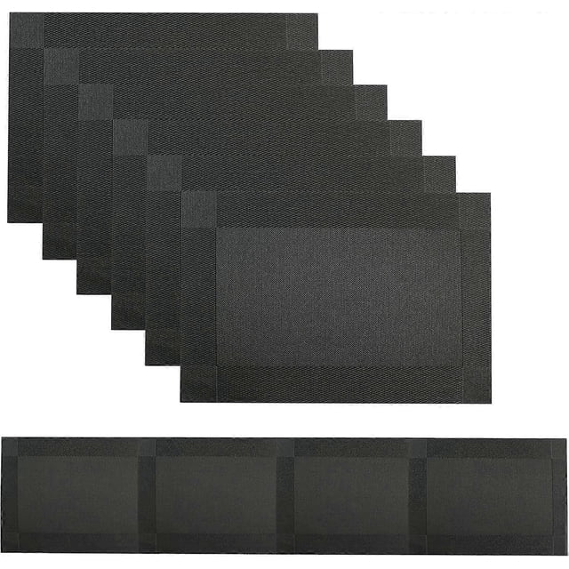 ZHAOCHENG Juego de 7 manteles individuales de vinilo tejido para mesa redonda, 6 manteles individuales con forma de cuña y centro de mesa, manteles redondos para mesa de cocina, manteles redondos fáci