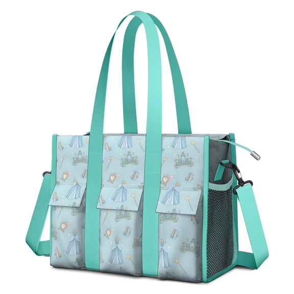 Teacher Tote Bag,Princess Pattern Teacher Utility Tote Bag,Large Work Tote Bags for Women with Multiple Pockets,Top Zipper Closure,13.8x10.6x6.7 Inch