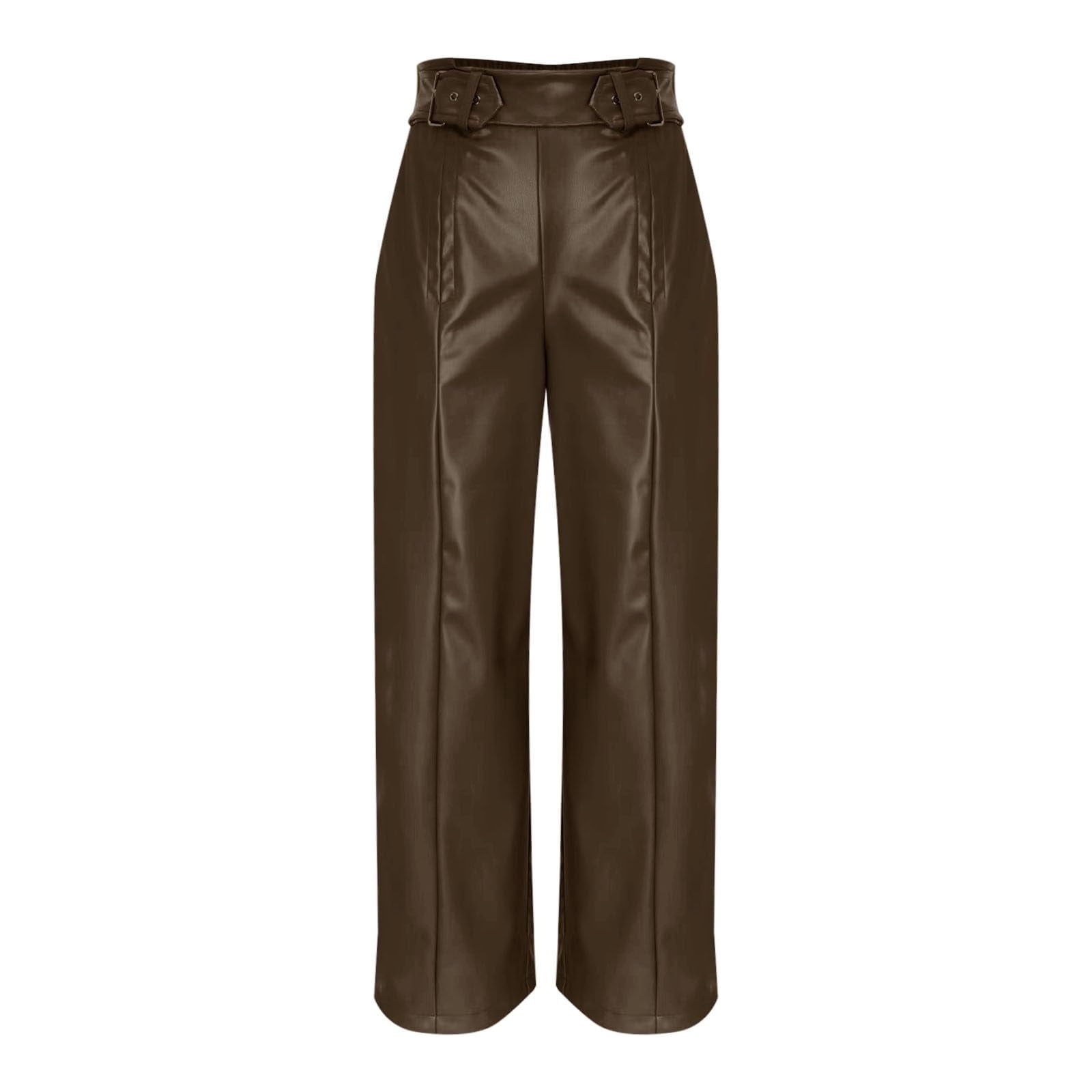 XFLWAM Women's Faux Leather Wide Leg Pants High Waist Side Zipper Baggy PU Leather Pants Party Club Trousers with Belt