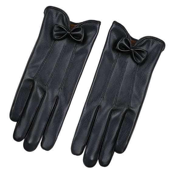 TELOLY Winter Leather Gloves for Women, Driving Gloves, Warm Fleece Lined Womens Glove Cold Weather Fashion Lace Butterfly Embroidery Lined Gloves
