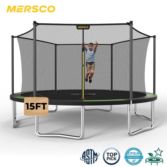 Mersco 15FT Trampoline PLAY Heavy Duty Outdoor Trampoline for Kids, Backyard Trampoline with Enclosure Net for Family Fun,Safe Internal Net Design