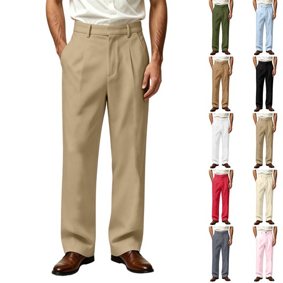USNSM Men's Pleated Wide Leg Dress Pants Formal Straight Leg Baggy Golf Pants Solid Color Business Casual Office Work Trouser Pink XXL
