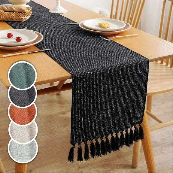 Natural Table Runners 72 Inches Long, Burlap Linen Style Rustic Farmhouse Table Runner, Boho Woven Dining Table Runner, 13x72 Inches