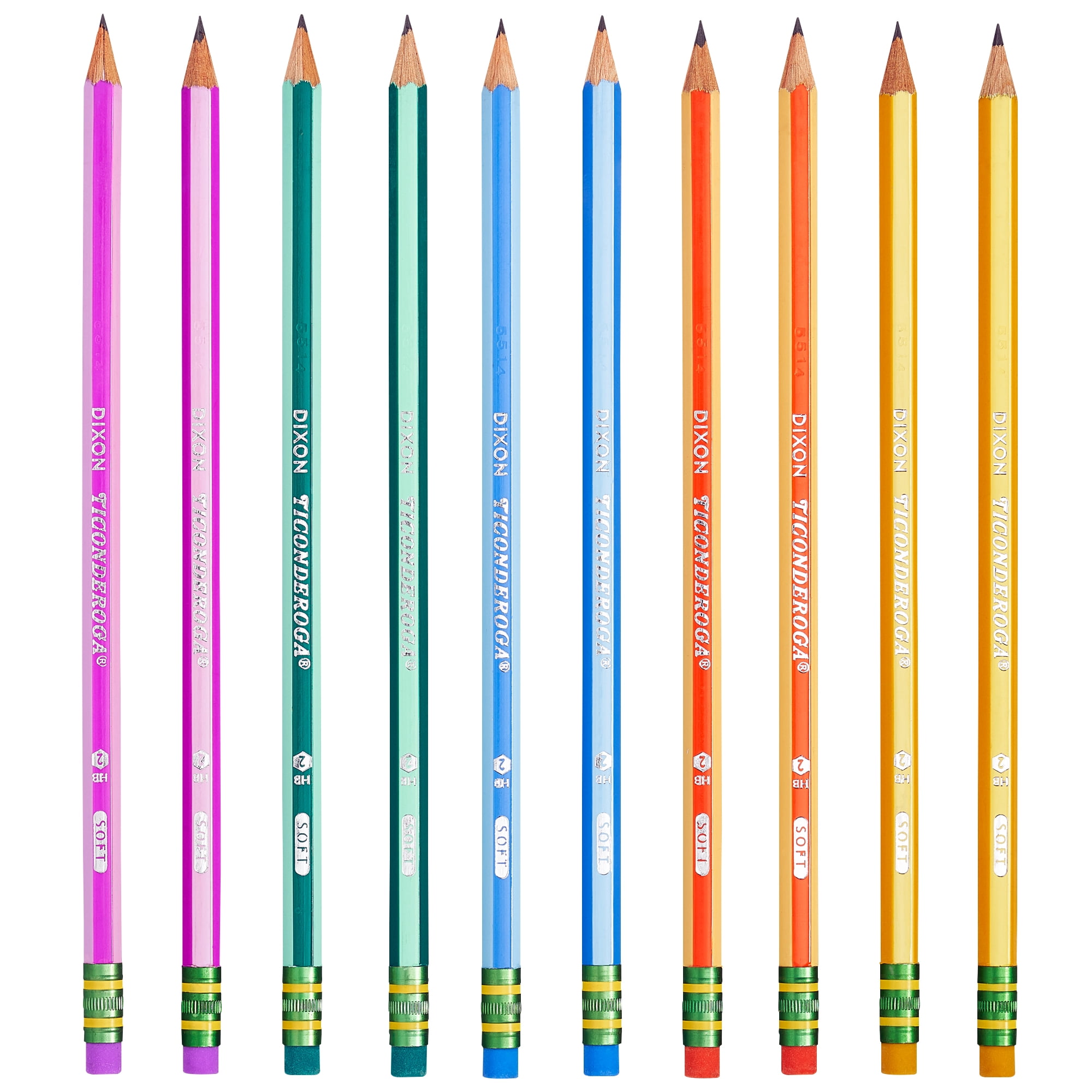 Ticonderoga Pencils, #2 Soft, Neon Stripes, Presharpened, 10 Per Pack, 6 Packs