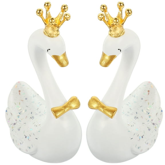 HOOWIFFY 2Pcs Swan Miniature Statue White for Food Decor on Valentine's Day