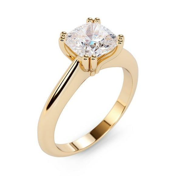 2.00 Ct Solitaire Cushion Diamond Engagement Rings for Women Solid 18K Yellow Gold