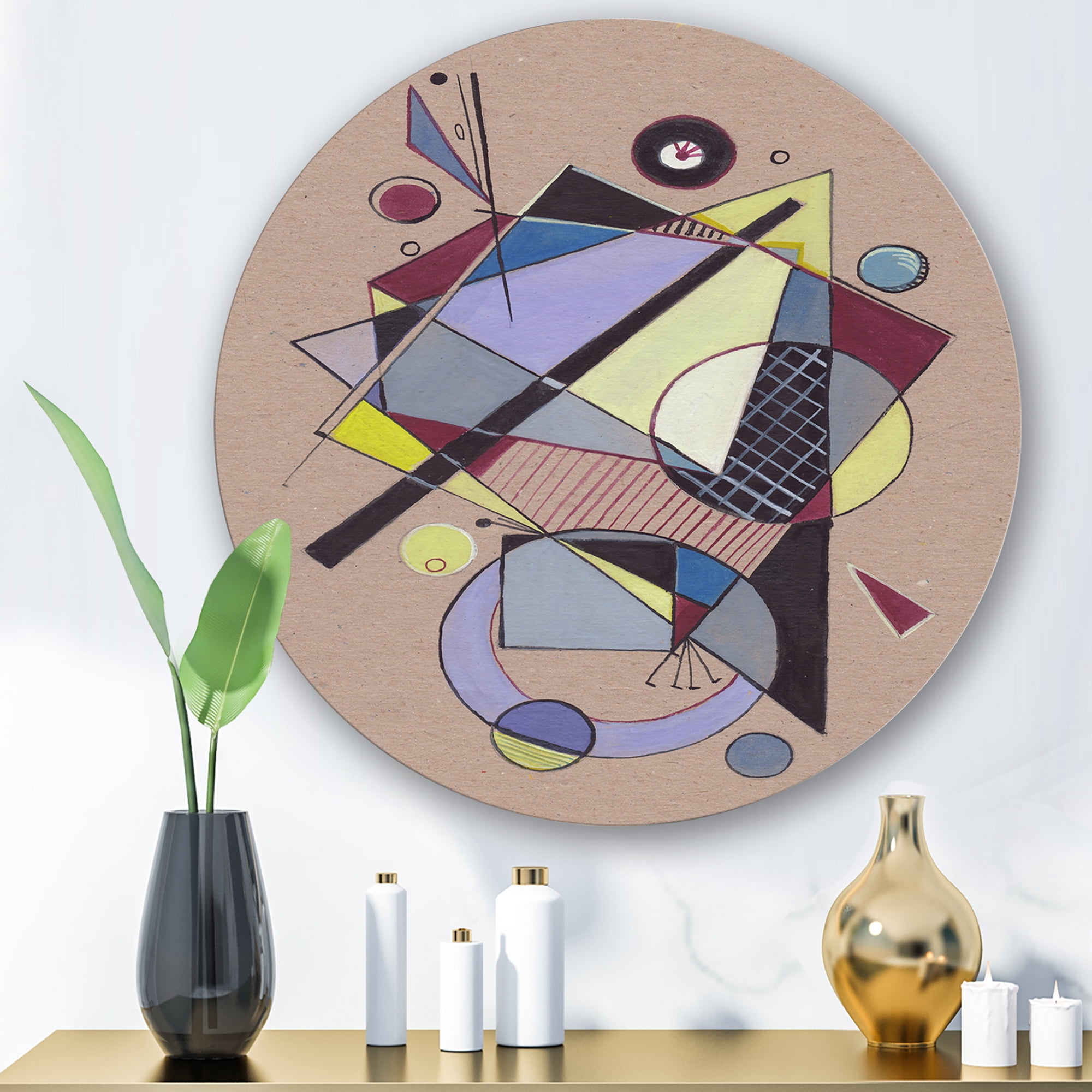 Designart 'Abstract Compositions Of Colored Geometric IV' Modern Circle Metal Wall Art 11x11 - Disc of 11