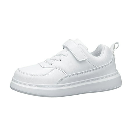 Gvdentm Kids Boy Girl Pu Leather Sneakers Tennis School Walking Shoes for Toddler Boys&Girls Size 13.5(US) White