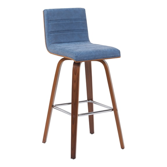 Vienna Swivel Bar Height Stool with Vintage Blue Seat and Walnut Wood