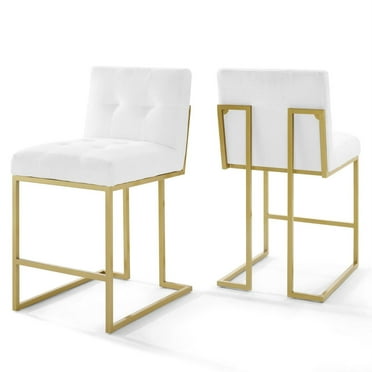 Ergode Privy Gold Stainless Steel Upholstered Fabric Counter Stool Set of 2 - Gold White