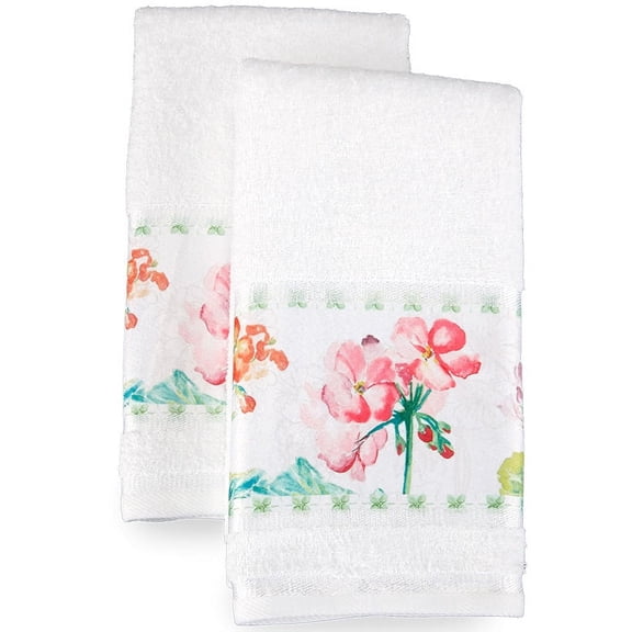 The Lakeside Collection Spring Fever Flowers and Garden Insects Cotton Hand Towels, White, 2 Count