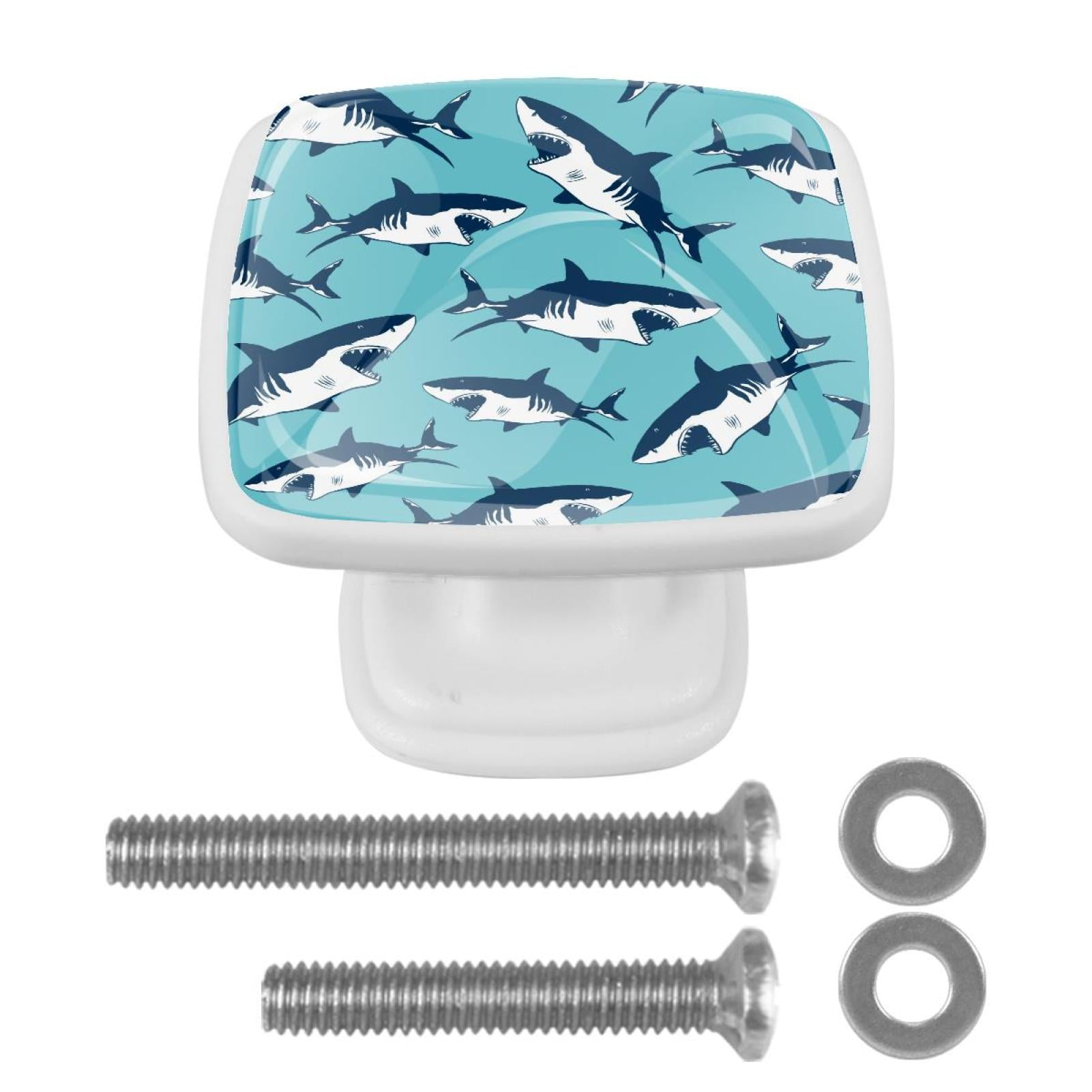 Ownta Fierce Sharks Marine Blue Background Square Glass Drawer Handles ...