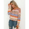 thumbnail image 5 of Women'S Colorful Sweater Crochet Open Knit Long Sleeve Crew Neck Oversized Sweater Orange XL, 5 of 10