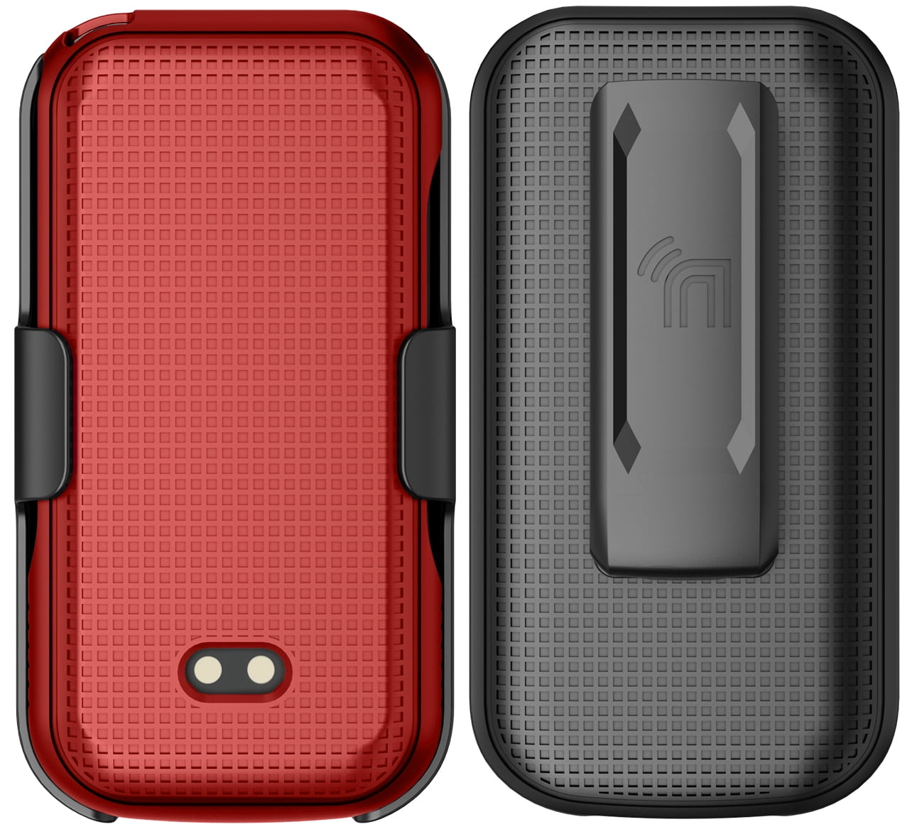 Nakedcellphone Case and Belt Clip Combo for Sonim XP3plus 5G Flip Phone (XP3 Plus X320, 2025), Textured Hard Cover and Holster/Holder - Bold Red