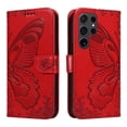 thumbnail image 2 of Compatible With Samsung Galaxy S25 Ultra Wallet Phone Case,Embossed Butterfly Designing,With Wrist Strap,Card Slots,Kickstand,PU Leather Flip Shockproof Anti-fall Phone Case Cover,Red, 2 of 9