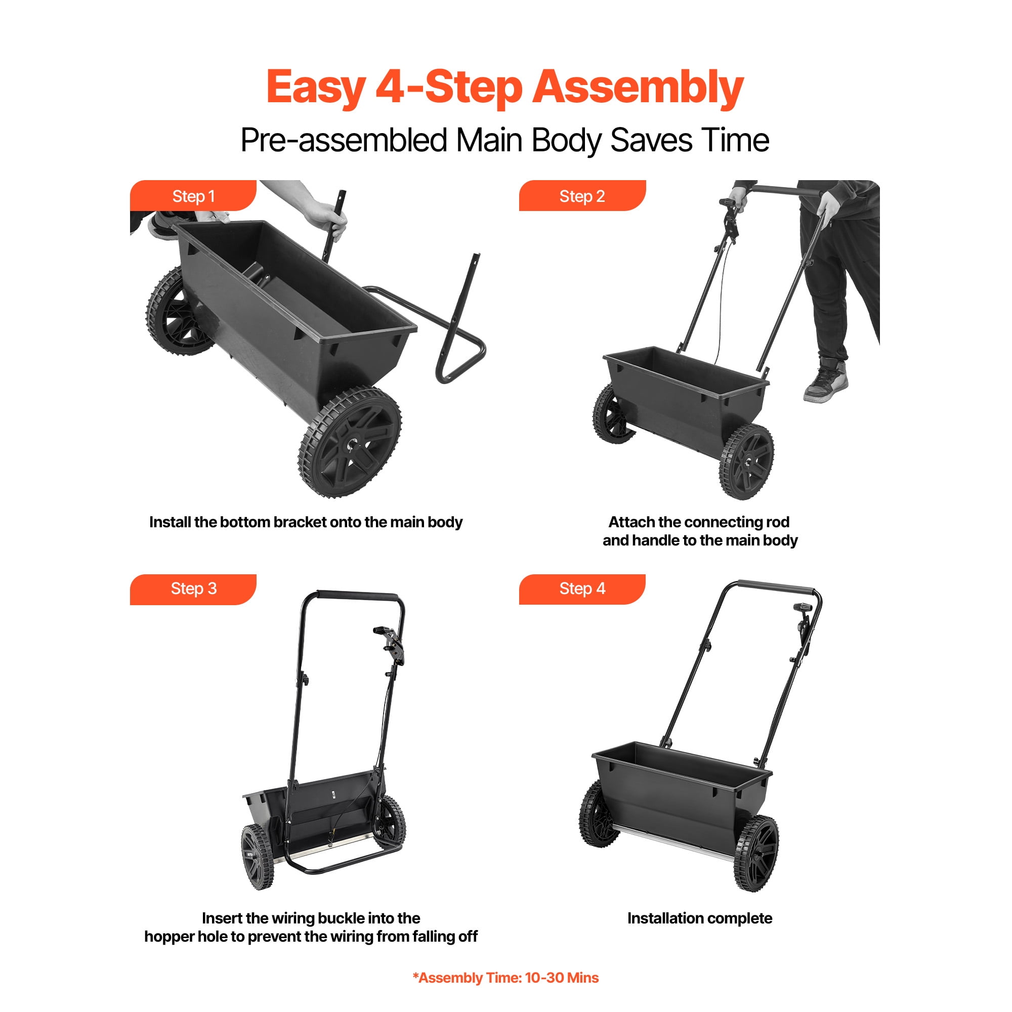 KFFKFF Walk-Behind Push Spreader, 50 lbs Capacity, Drop Spreader with Hopper Grate, 18-inch Spread Width & 10 Adjustable Settings, 10-inch All-Terrain Tires, Ideal for Seed, Fertilizer, and Salt
