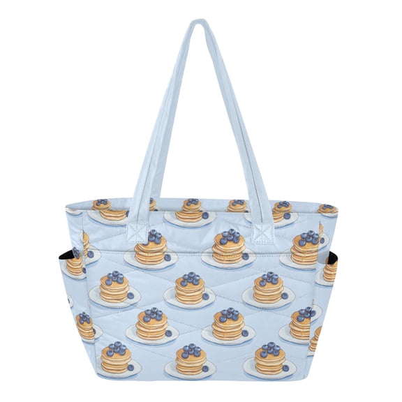 FORMRS Tote Bag for Women Quilted Large Capacity Travel Work Carry On Shoulder Handbag, Blueberry Pancake Pattern