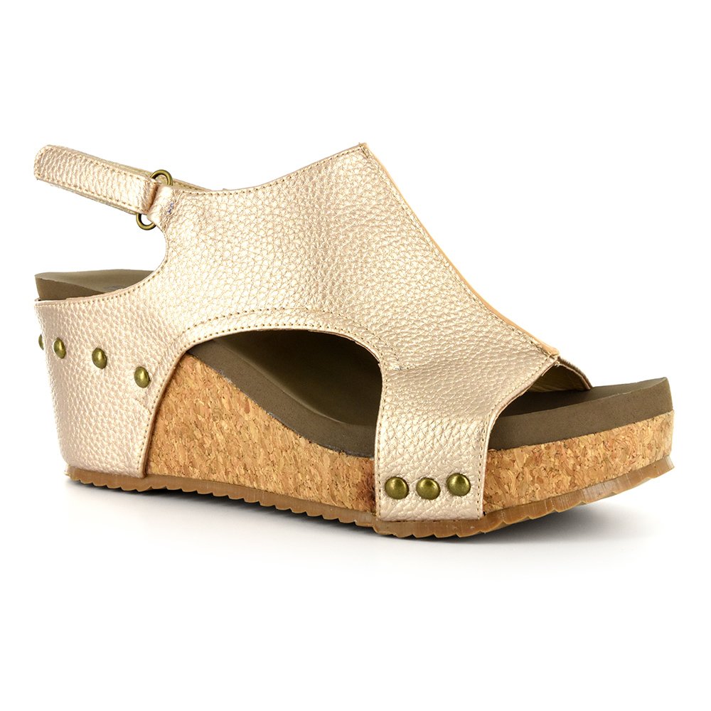 Corkys Corkys Womens Volta Velcro Slingback Wedge Heel Sandal (Gold