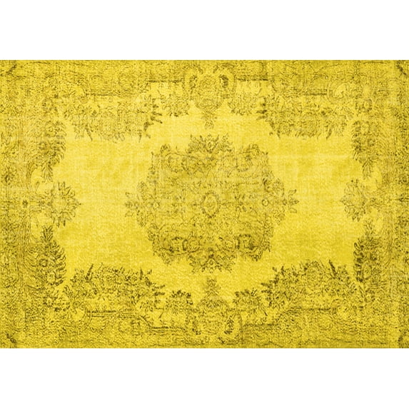 Ahgly Company Machine Washable Indoor Rectangle Persian Yellow Traditional Area Rugs, 7' x 10'