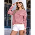 thumbnail image 5 of Womens Sweaters Long Sleeve Crew Neck Color Block Striped Casual Knitted Pullover Tops Red M, 5 of 9