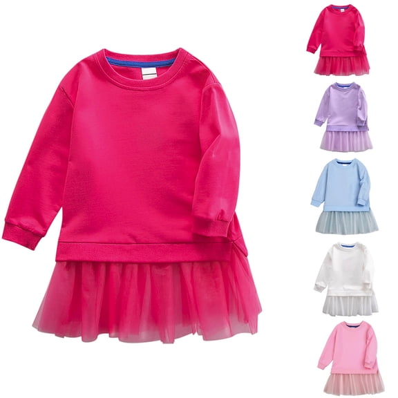 Trendfront Toddler Girls Sweater Dress Mini Long Sleeve Crewneck Mesh Tiered Hem Daily Wear Birthday Party