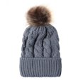 thumbnail image 2 of Gorro de punto trenzado con bola de otoño e invierno, cálido gorro de lana con bola de piel de mapache de imitación para padres e hijos, 2 of 6