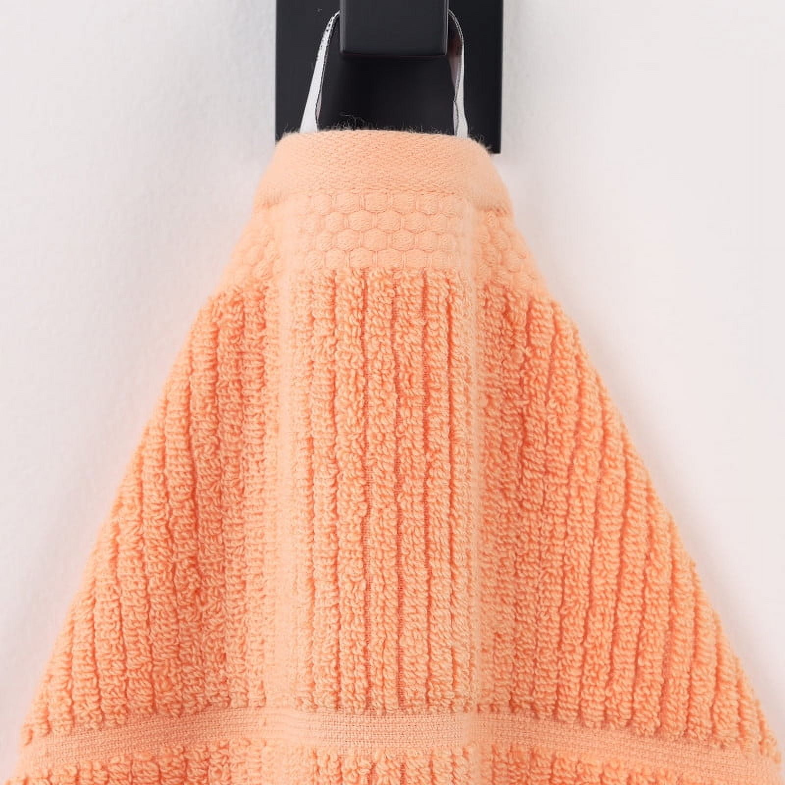Superior Milo 3 Piece Smart Twist Cotton Towel Set, Medium Weight Ribbed Design Towels, Peach