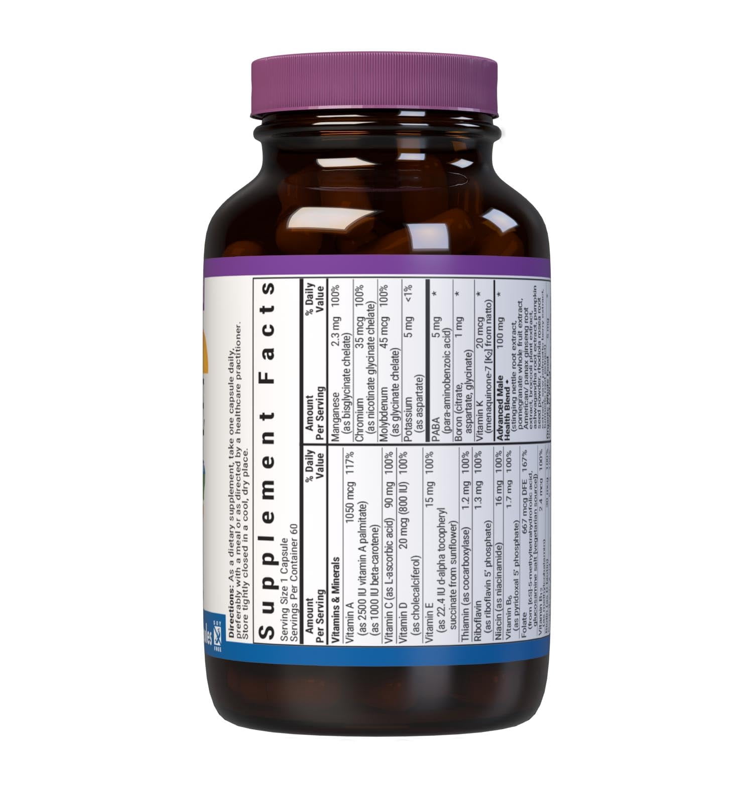 Bluebonnet One for Men Whole Food-Based Multiple, Daily*, Iron Free, 60 Days