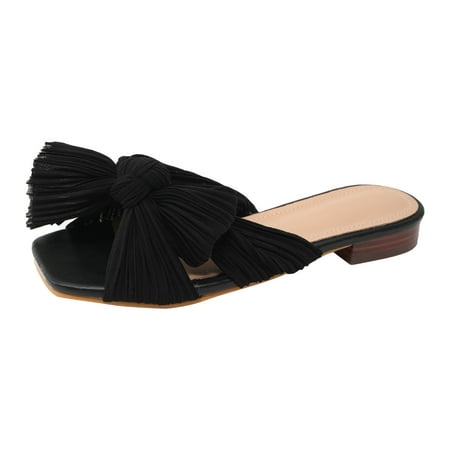 

Fsqjgq Sandals Women Knitted Slippers for Women Women s Summer Flat Bowknot Open Toe Slippers Womens Winter Slide On Boots Womens Slippers Black 42