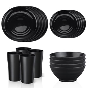 Bestdin Black 16-Piece Plastic Dinnerware Set for 4