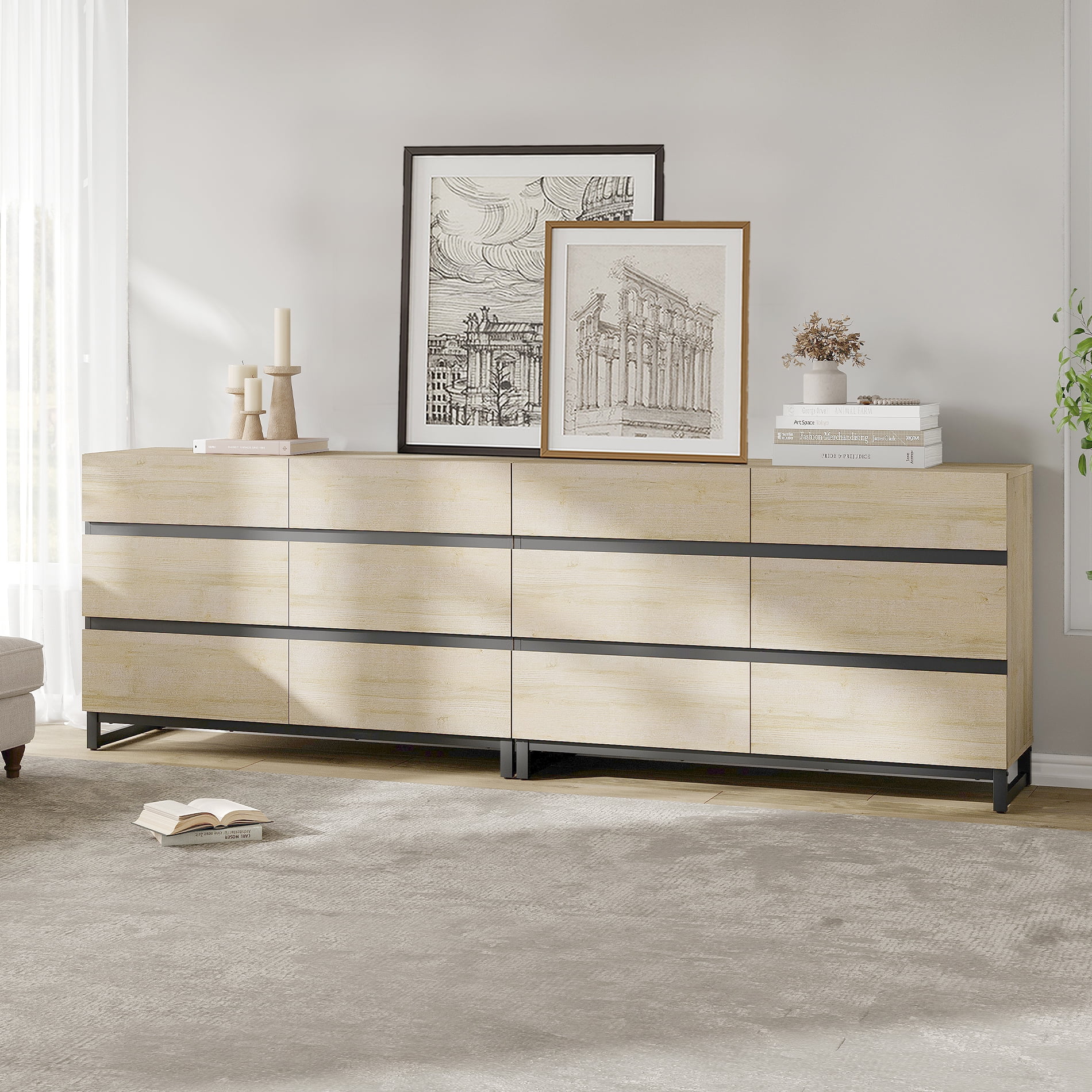 WAMPAT 12-Drawer Wooden Dresser with Metal Base, Modern Closet Organizer & Chest of Drawers for Bedroom, Living Room