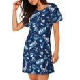 thumbnail image 2 of Honeii Blue Bus Print Women's Loose Short Sleeve Nightgown, Soft Cotton Sleepwear, Comfy Loose Fit Pajama Dress for Sleep and Lounge, 2 of 6
