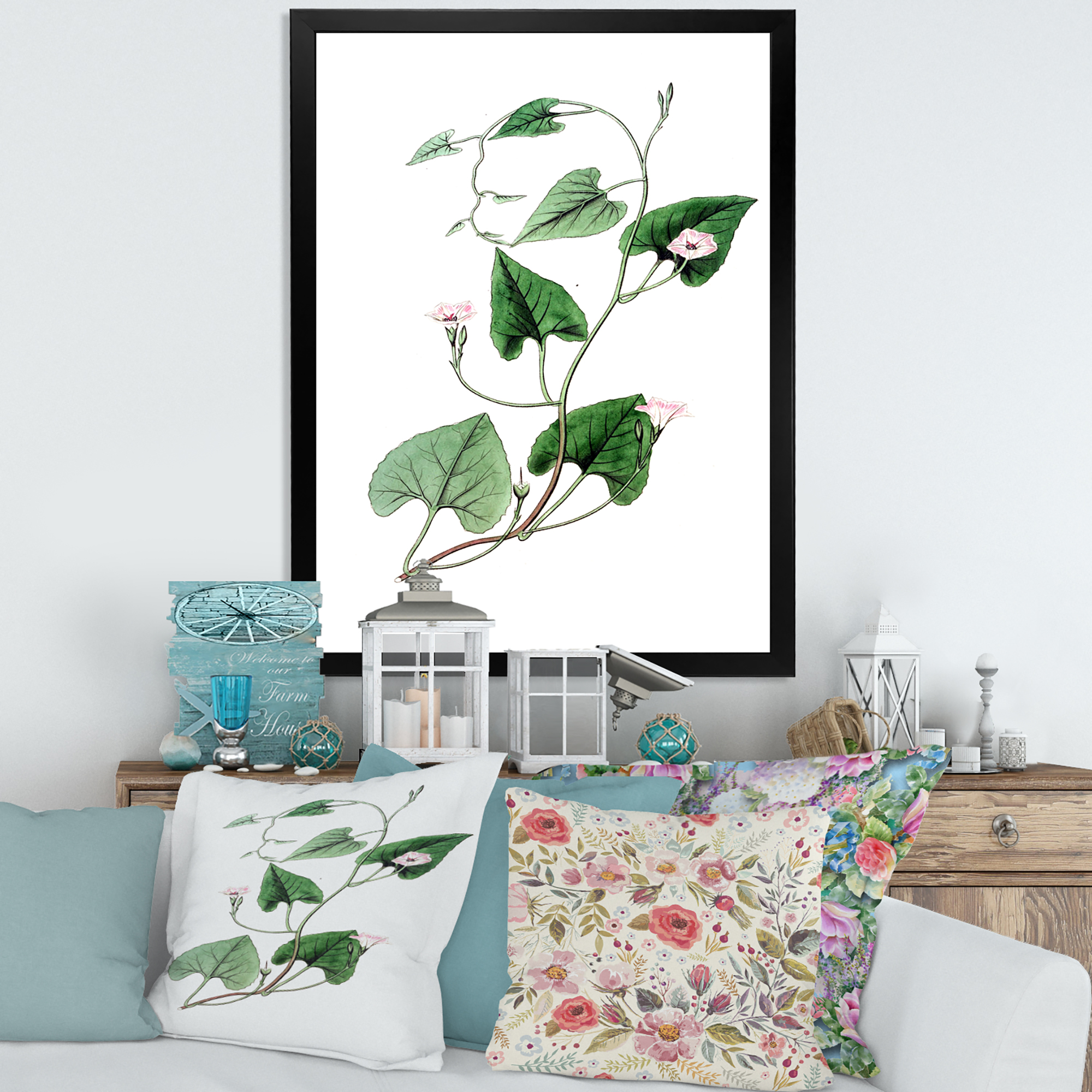 Designart 'Ancient Green Leaves Plants IX' Traditional Framed Art Print