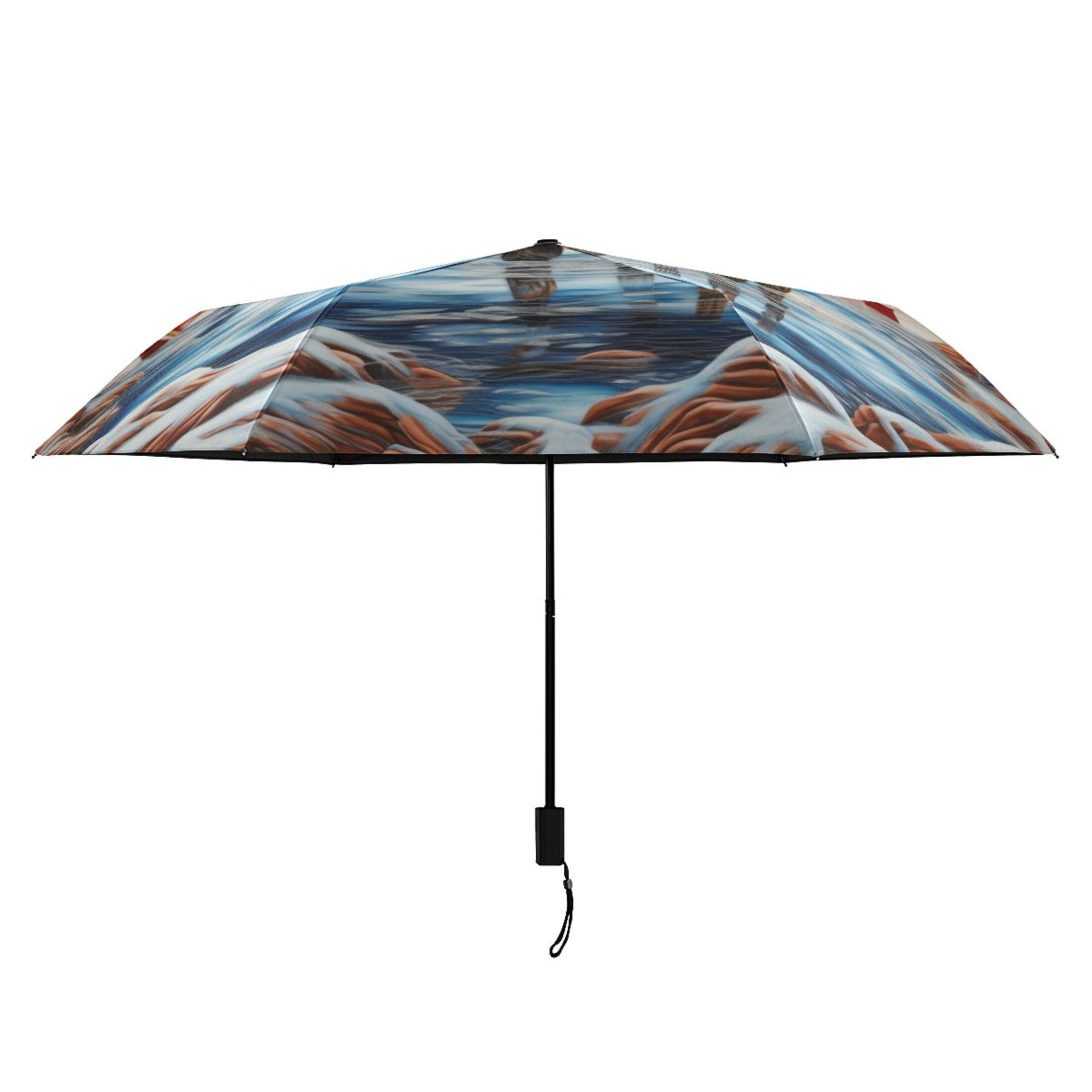American Flag and Cattle Compact Sun Umbrella Windproof Travel Umbrellas for Rain Strong Portable UV Protection