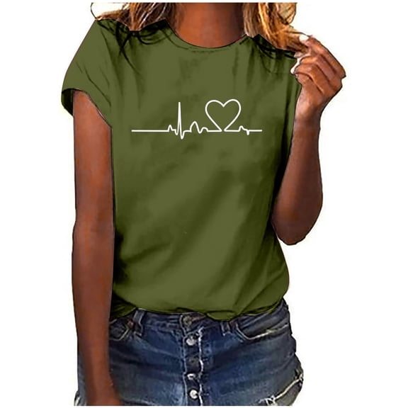 Odbmxy Green Womens Short Sleeve Crew Neck T-Shirt Print Casual Loose Tops