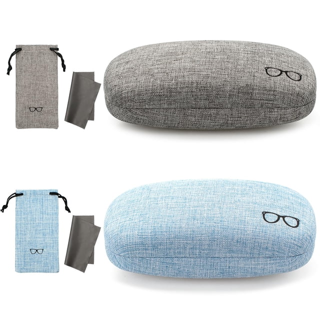 Estuche para Anteojos Vemiss con Exterior de Tela de Lino, Dureza y Gran Tamaño, Gris y Azul