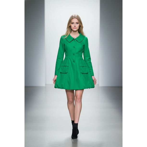 Gabardina larga con solapa redonda Verde manzana GD / XG