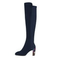 thumbnail image 4 of YDN Women Classic Round Closed Toe Knee High Boots Rhinestone Block High Heel Long Boots Fall Winter Dressy Shoes Size 7 Navy, 4 of 4